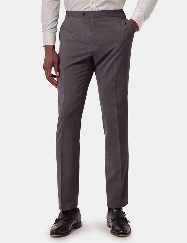 Men's Dark Grey Stretch Wool Slim Suit Pants| Hawes and Curtis