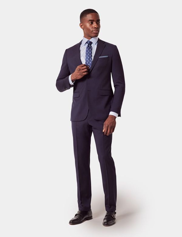 Hawes & Curtis Slim Fit Navy Suit Pants With Side Adjusters | Wool Stretch | Plain | Men's