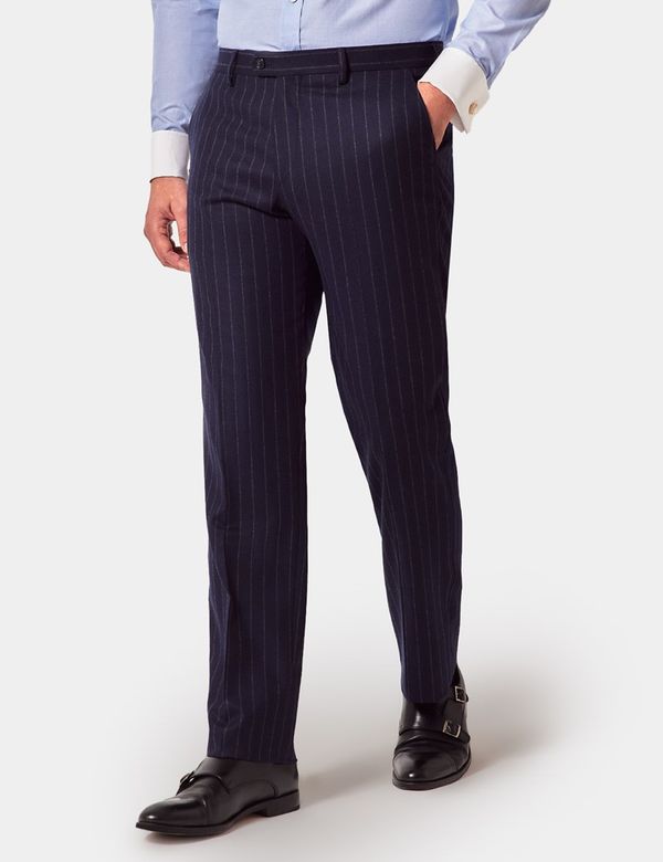 Men's Navy Chalk Stripe Flannel Italian Tailored Suit Pants - 1913