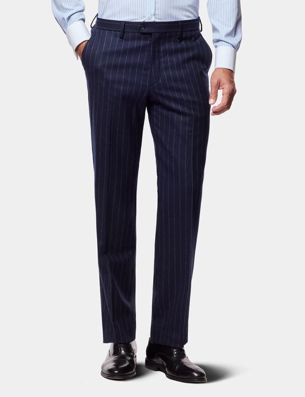 navy blue men dress pants Men's Chalk Stripe Flannel Italian Tailored Suit - 1913 Collection sizechart-sleeveless-maxi-length Deep V-Neck Backless Floral Color:M-As Picture Model is 61