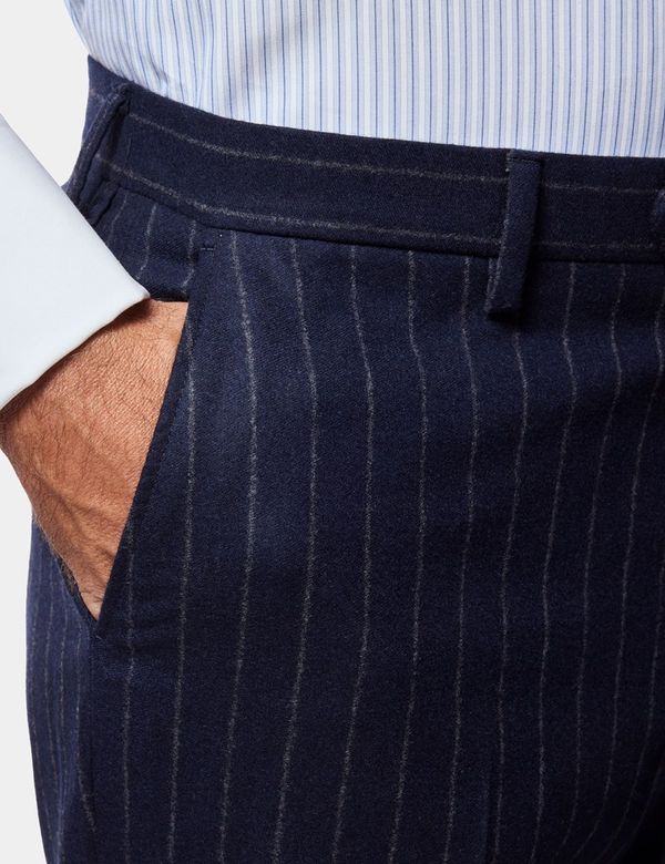 Men's Navy Chalk Stripe Flannel Italian Tailored Suit Pants - 1913