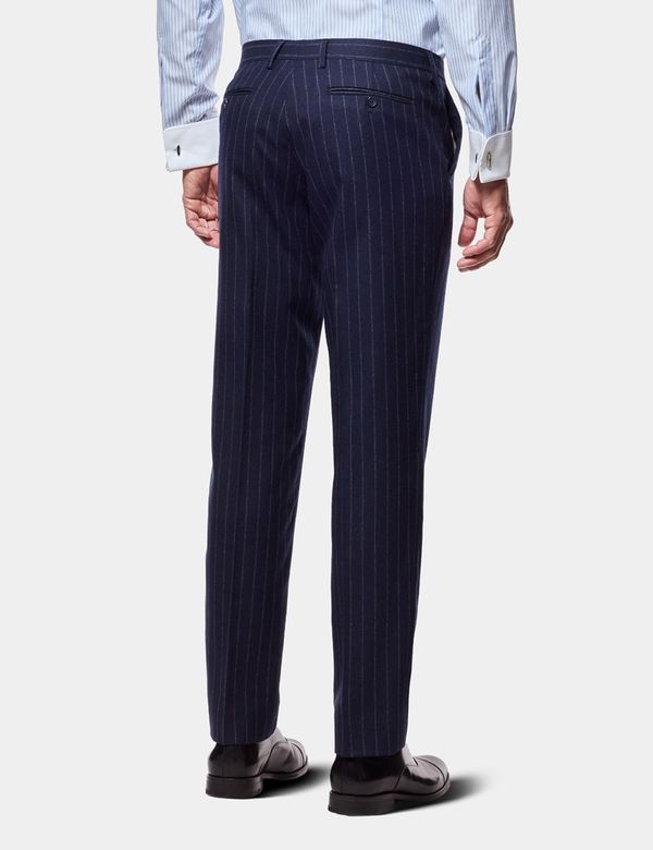 Men's Navy Chalk Stripe Flannel Italian Tailored Suit Pants - 1913
