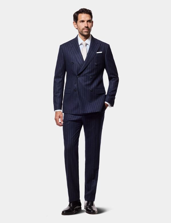Men's Navy Chalk Stripe Flannel Italian Tailored Suit Pants - 1913