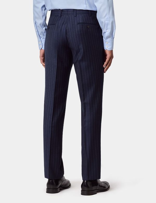 【TR SLACKS】(CHALK STRIPE) Men's Tailored Fit Navy Chalk Stripe Suit Pants| Hawes and Curtis