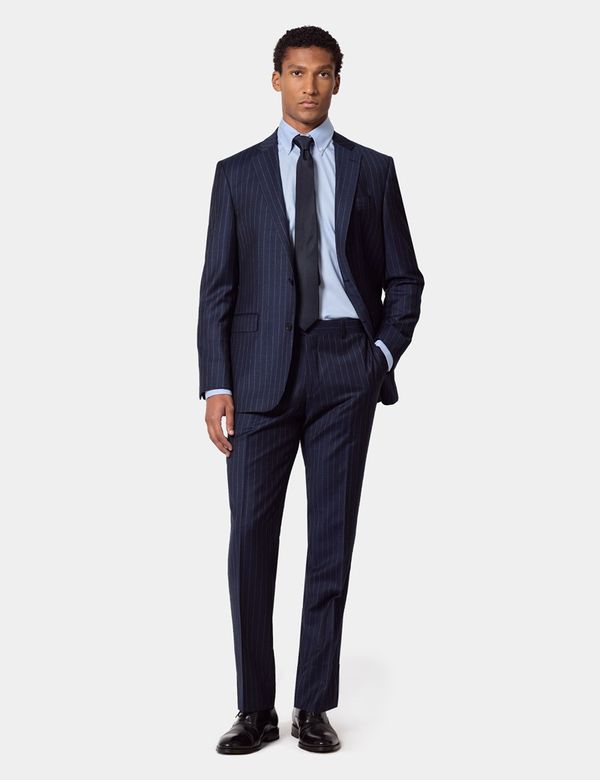 Men's Tailored Fit Navy Chalk Stripe Suit Pants| Hawes and Curtis