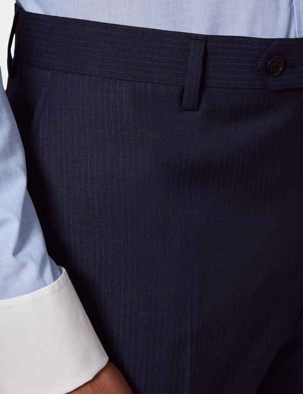 Hawes & Curtis Slim Fit Dark Blue Pinstripe Suit Pants | Wool | Striped | Men's