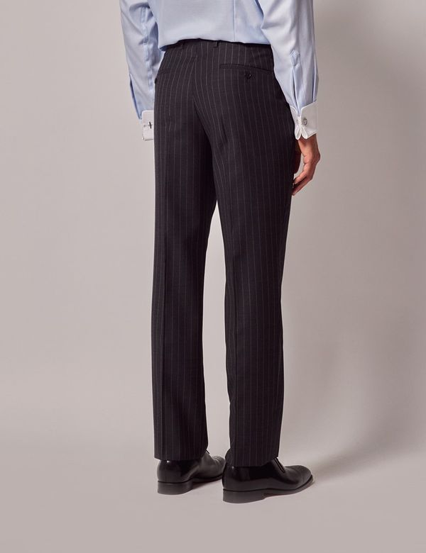 Men's Charcoal Chalk Stripe Slim Suit Trousers | Hawes & Curtis