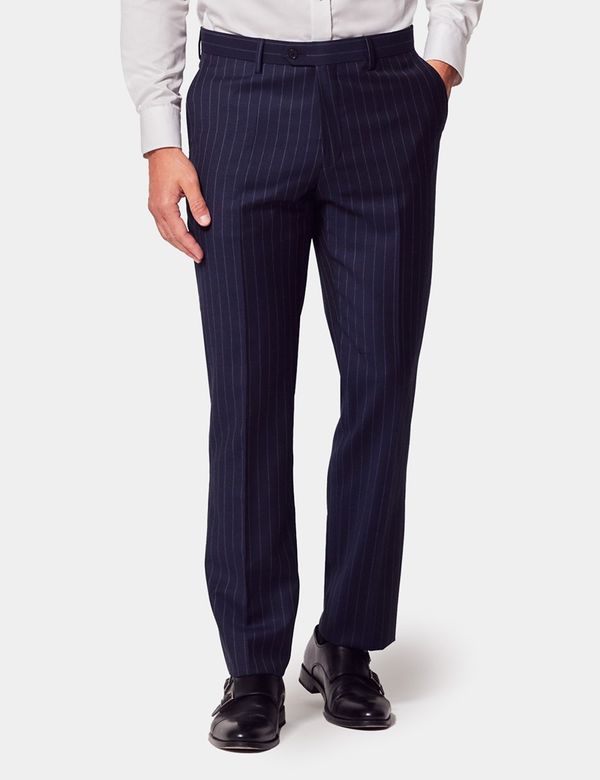 Men's Navy Chalk Stripe Slim Fit Suit Pants