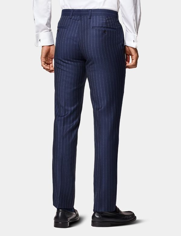 【TR SLACKS】(CHALK STRIPE) Men's Navy Chalk Stripe Slim Fit Suit Pants
