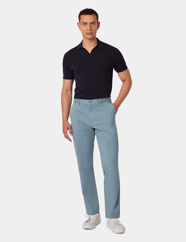 Men's Sea Blue Garment Dyed Cotton Stretch Slim Fit Chinos