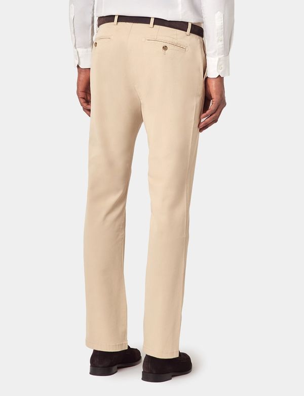 Men's Beige Garment Dyed Cotton Stretch Slim Fit Chinos