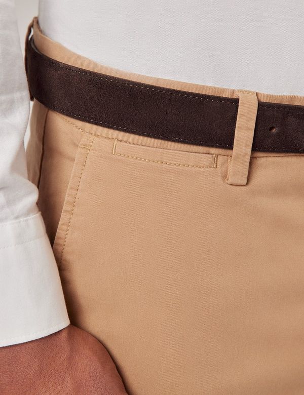 Men's Tan Garment Dyed Cotton Stretch Slim Fit Chinos| Hawes Men's Tan Garment Dyed Cotton Stretch Slim Fit Chinos| Hawes