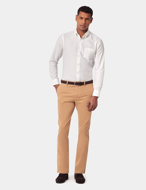 Men's Tan Garment Dyed Cotton Stretch Slim Fit Chinos| Hawes