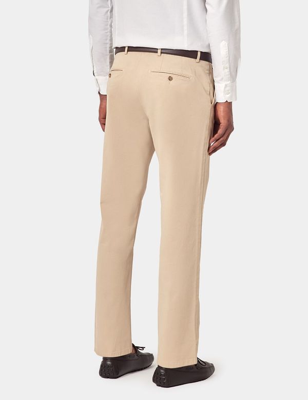 Men's Beige Garment Dyed Cotton Stretch Chinos | Hawes and