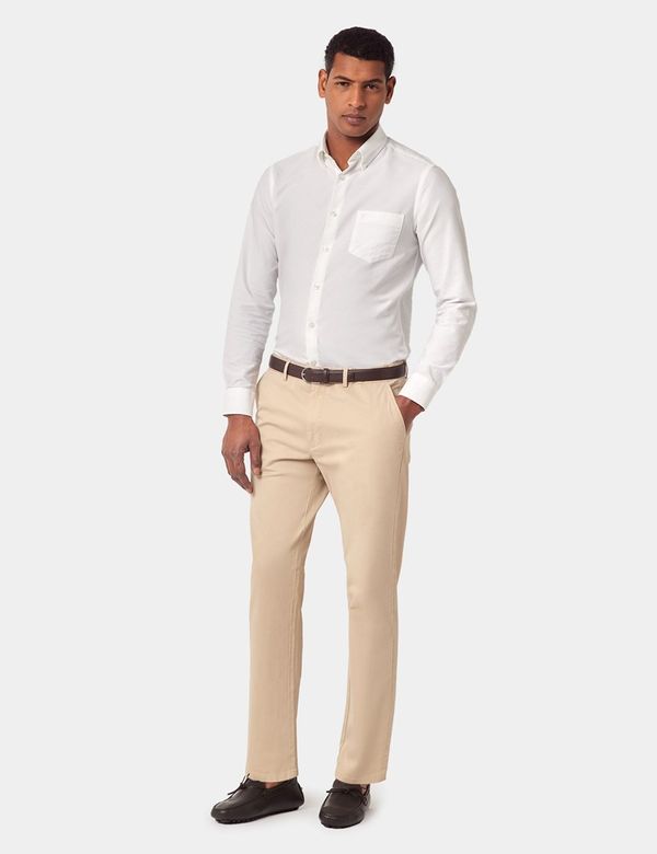 Men's Beige Garment Dyed Cotton Stretch Chinos | Hawes and Curtis