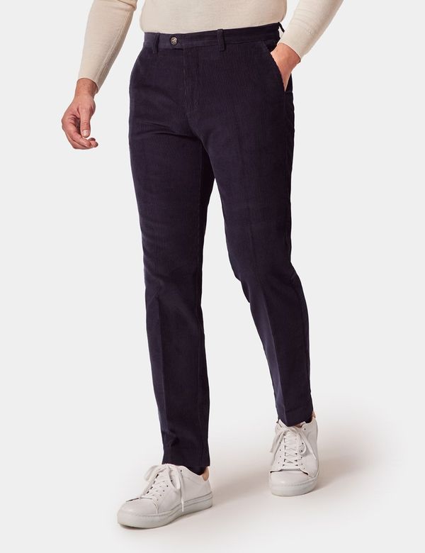 Men's Navy Corduroy Trousers | Hawes & Curtis