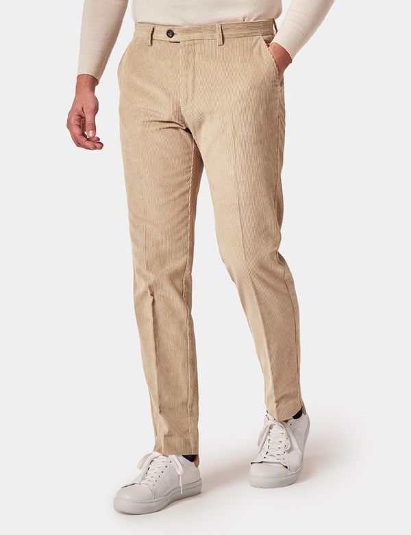 Men's Beige Corduroy Pants| Hawes Curtis