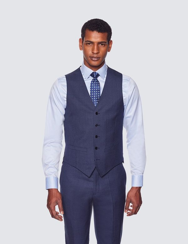 Slim Fit Dark Blue Dogtooth Waistcoat