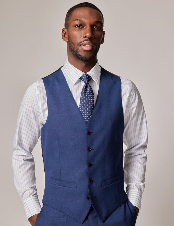 pois Tweed vest 【blue】【完売品】 Men's Indigo Prince of Wales Plaid Slim Vest