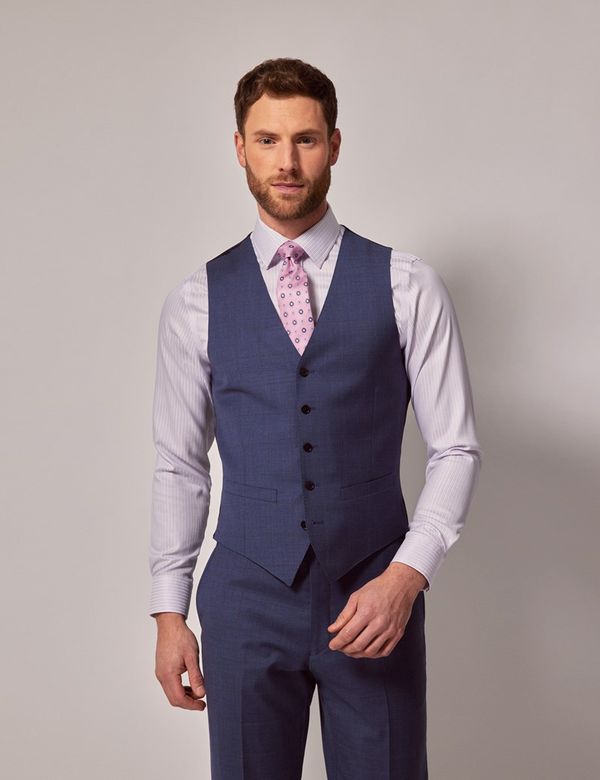 Slim Fit Blue & Brown Windowpane Check Waistcoat