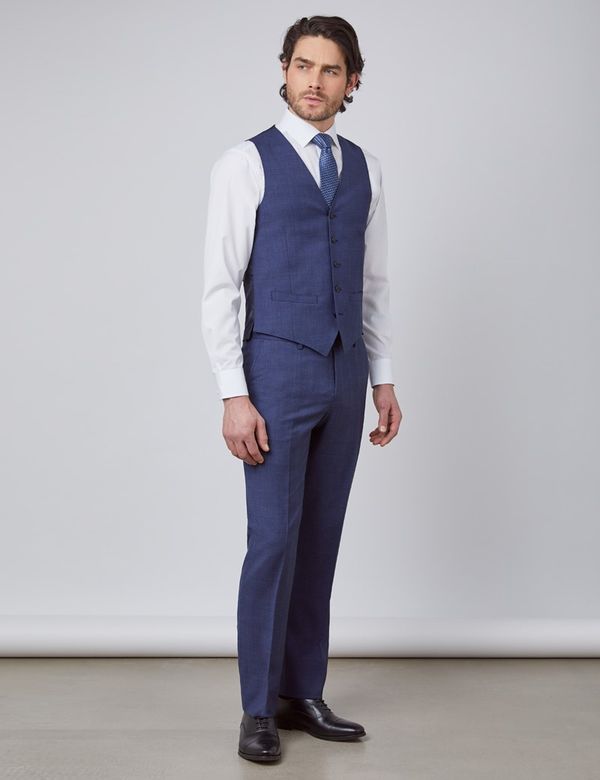 Slim Fit Blue & Brown Overcheck Waistcoat
