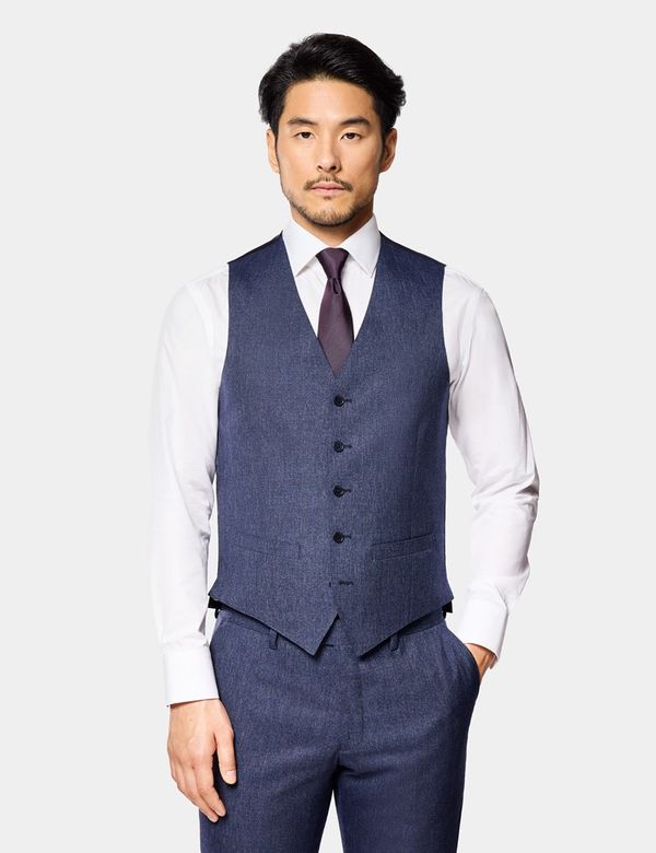 Slim Fit Blue & Red Prince of Wales Check Waistcoat