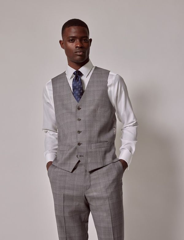 Men's Grey Plaid Tailored Fit Vest 1913 Collection