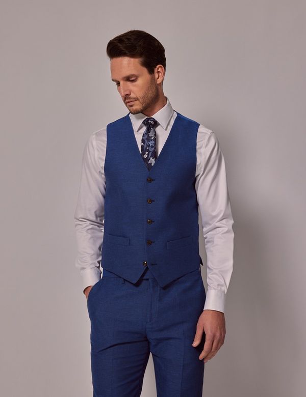 Men's Royal Blue Cotton Linen Slim Fit Italian Vest – 1913