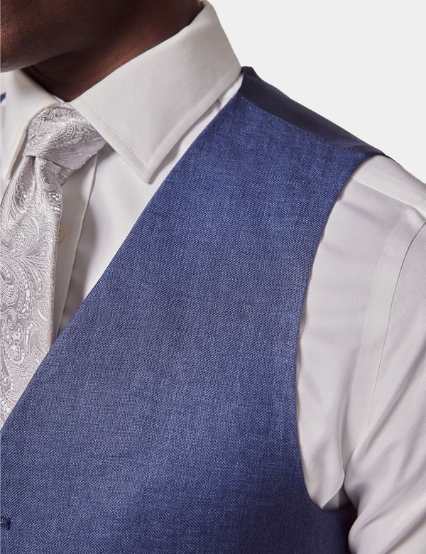 Hawes & Curtis Tailored Fit Royal Blue Semi Plain 1913 Linen Suit Vest | Men's