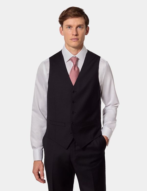 Hawes & Curtis Slim Fit Black Twill Suit Vest | Wool | Plain | Men's