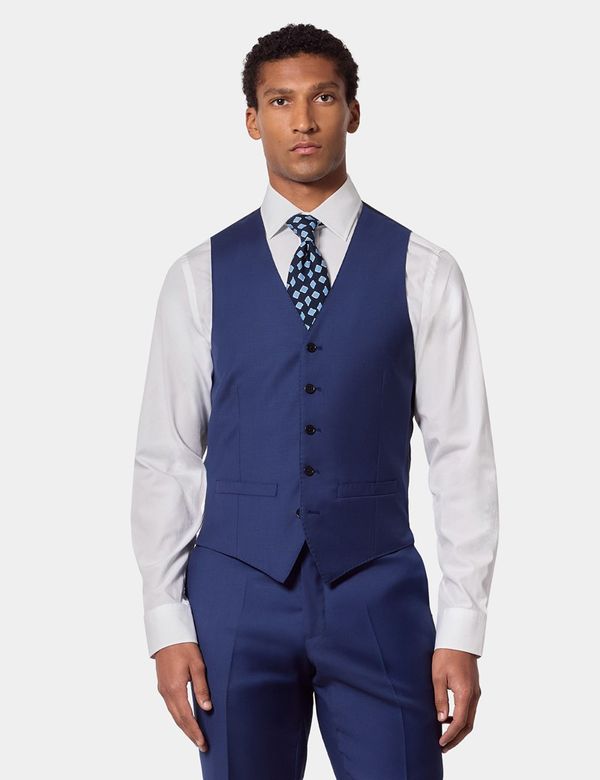 Hawes & Curtis Slim Fit Royal Blue Twill Suit Vest | Wool | Plain | Men's