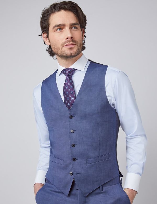 Slim Fit Blue Pin Dot Semi Plain Waistcoat