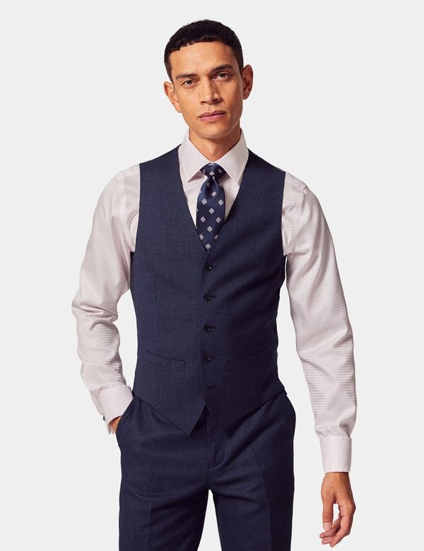 Men's Dark Blue Birdseye Slim Fit Suit Vest| Hawes Curtis