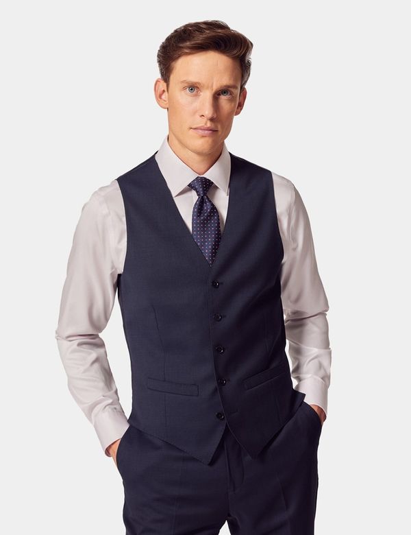 Hawes & Curtis Slim Fit Navy Hopsack Vest | Wool | Plain | Men's