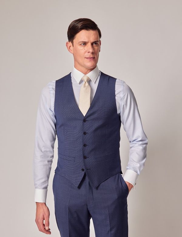 Hawes & Curtis Slim Fit Blue Plain Vest | Mid Blue | Wool | Men's Hawes & Curtis Slim Fit Blue Plain Vest | Mid Blue | Wool | Men's