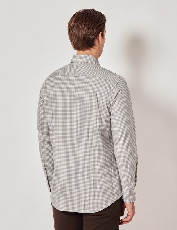 Men's Grey & White Gingham Plaid Flannel Shirt| Hawes & Curtis