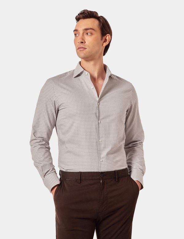 Slim Fit Grey & White Gingham Check Shirt