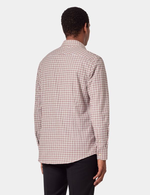 Hawes & Curtis Slim Fit Grey & Burgundy Grid Check Shirt | Grey/Burgundy | Cotton | Plaid | Men's