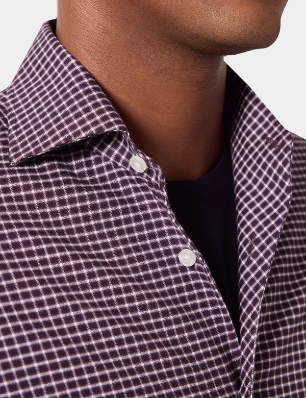 Men's Slim Fit Burgundy & White Grid Check Shirt | Hawes & Curtis