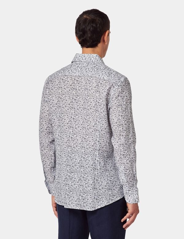 Navy, White And Green Floral Print Premium Rayon Shirt