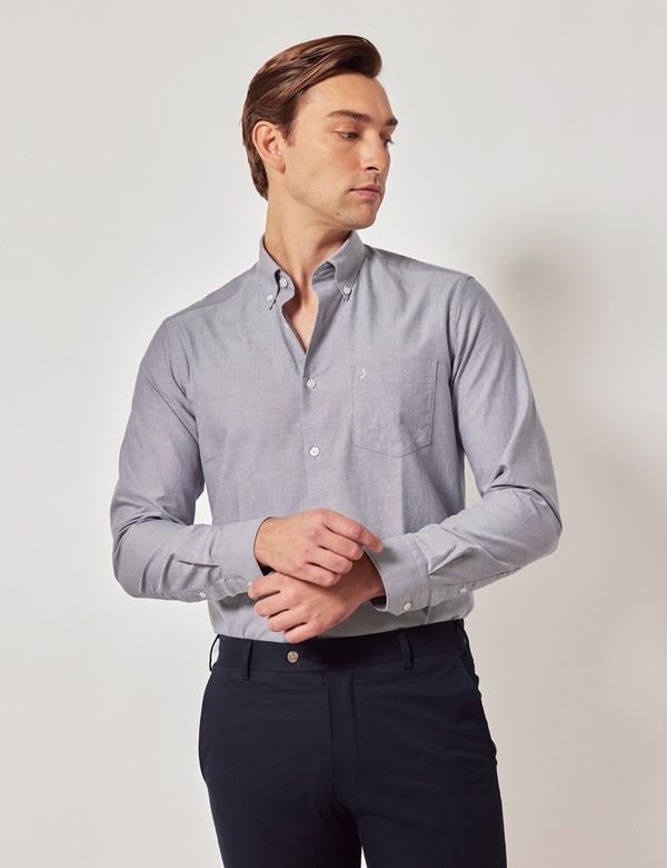 ★COOR★ Garment Washed Button Down Oxford Shirt Light Grey The Clark Oxford Cloth Button Down in Slate