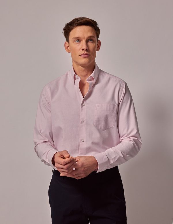Men's Pink Washed Oxford Shirt - Button Down Collar | Hawes and Curtis Men's Pink Washed Oxford Shirt - Button Down Collar | Hawes and Curtis