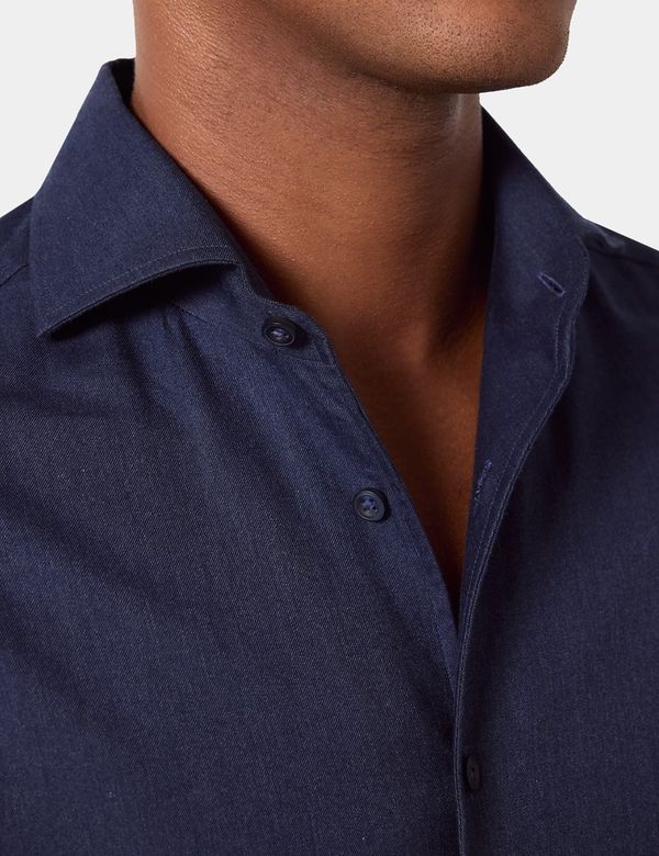 slim fit dress slacks Slim Fit Navy Cotton Blend Dress Shirt L / 6 / Navy