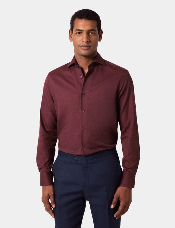 Men's Slim Fit Burgundy Flannel Shirt Hawes and Curtis