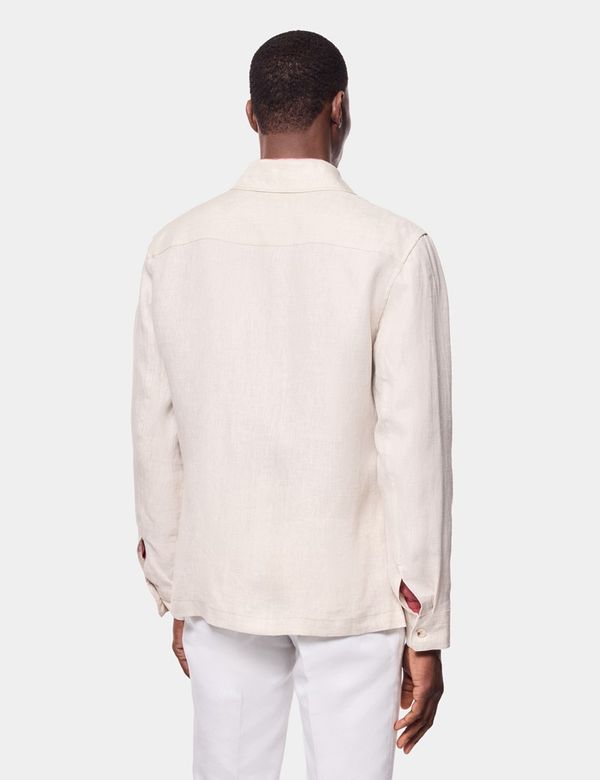 Men's Beige Linen Overshirt | Hawes & Curtis
