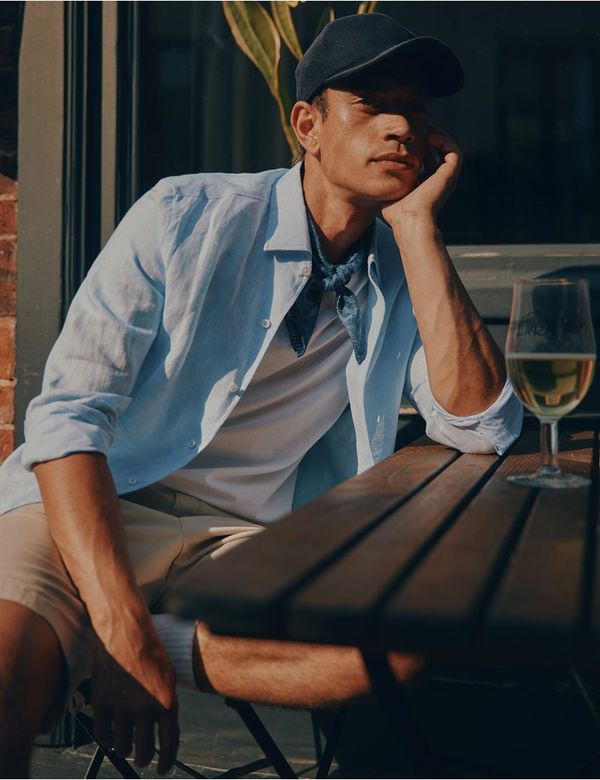 Hawes & Curtis Slim Fit Light Blue Linen Shirt | Plain | Men's