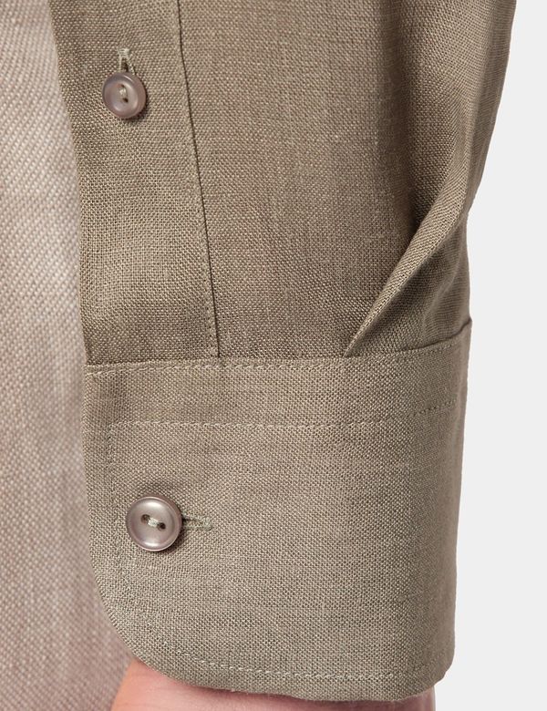 Khaki Slim Straight Fit Regular Collar Short Sleeves Men's Shirt by Being Human Clothing