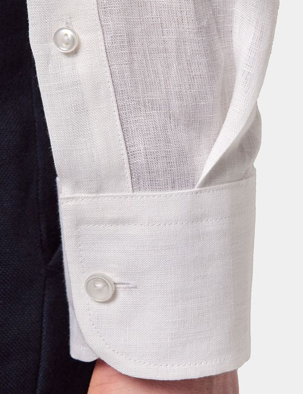 Men's White Comfort Slim Fit Button-Down Collar Solid Cotton Casual Shirt