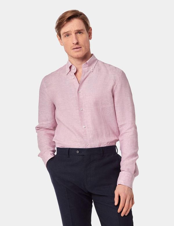 Men's Dusty Pink Linen Slim Shirt - Button Down Collar | Hawes & Curtis