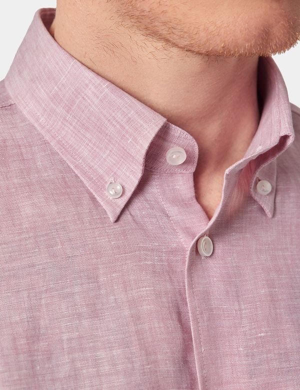 Men's Dusty Pink Linen Slim Shirt - Button Down Collar | Hawes & Curtis